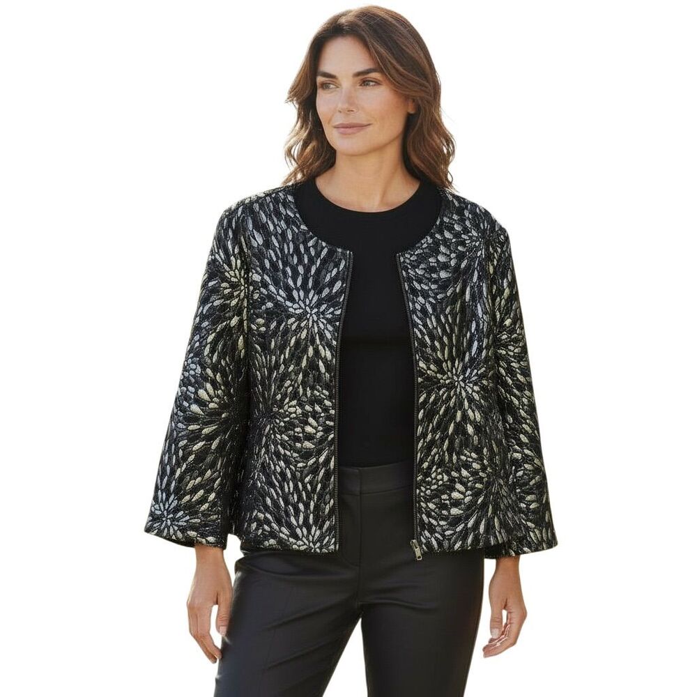 Ruby Rd. Women's Black Jacket Size 12 Full-Zip Metallic Accents